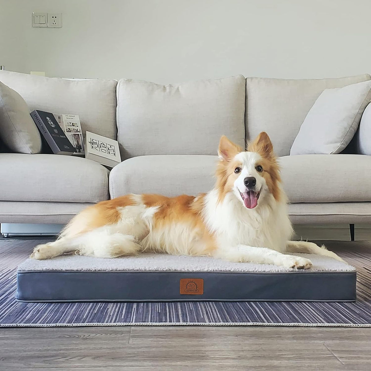 Washable Orthopedic Large Dog Bed with Removable Cover, Pet Bed Mat | Big Waterproof Dog Crate Bed, Egg Crate Foam Support, Anti-Slip Bottom, Easy-Clean, Soft Plush Dog Beds Large Sized Dog, Grey