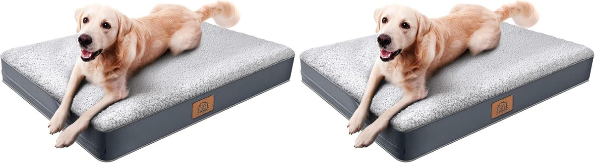 Washable Orthopedic Large Dog Bed with Removable Cover, Pet Bed Mat | Big Waterproof Dog Crate Bed, Egg Crate Foam Support, Anti-Slip Bottom, Easy-Clean, Soft Plush Dog Beds Large Sized Dog, Grey