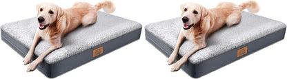 Washable Orthopedic Large Dog Bed with Removable Cover, Pet Bed Mat | Big Waterproof Dog Crate Bed, Egg Crate Foam Support, Anti-Slip Bottom, Easy-Clean, Soft Plush Dog Beds Large Sized Dog, Grey