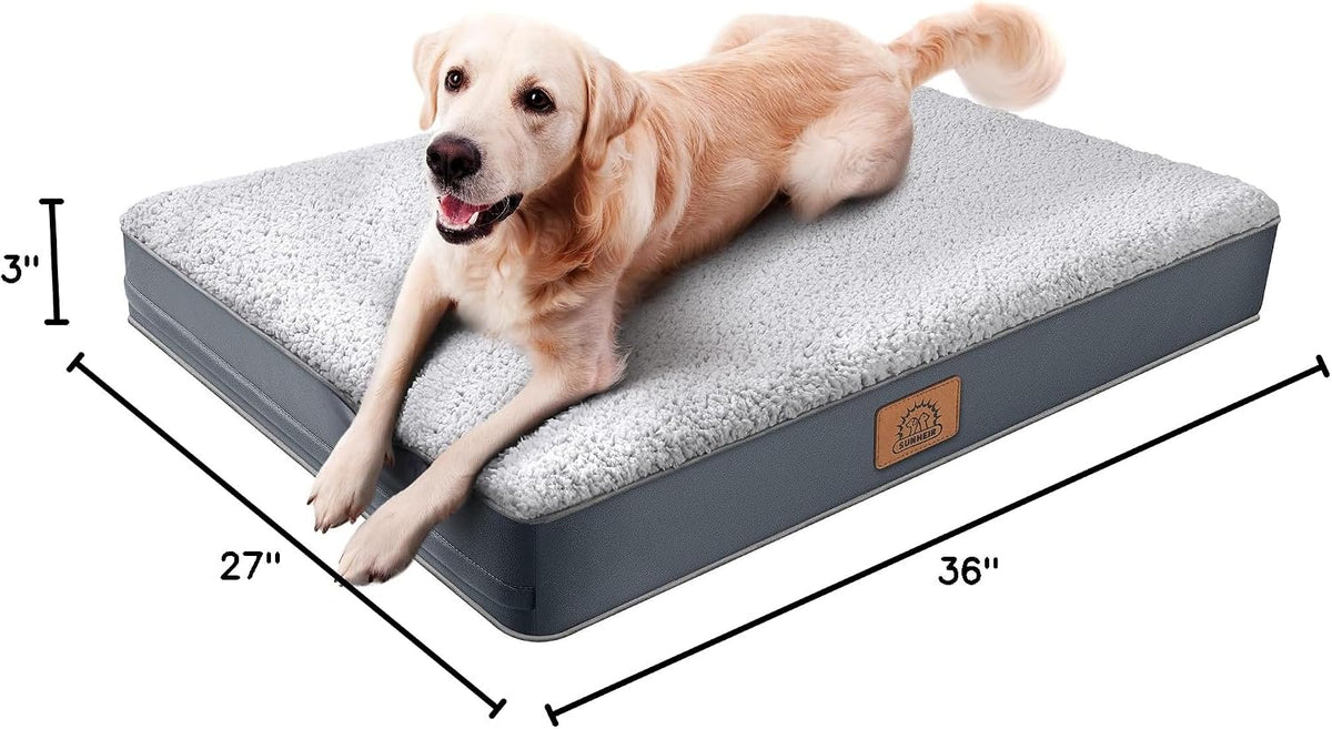 Washable Orthopedic Large Dog Bed with Removable Cover, Pet Bed Mat | Big Waterproof Dog Crate Bed, Egg Crate Foam Support, Anti-Slip Bottom, Easy-Clean, Soft Plush Dog Beds Large Sized Dog, Grey