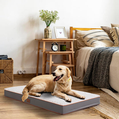 Washable Orthopedic Large Dog Bed with Removable Cover, Pet Bed Mat | Big Waterproof Dog Crate Bed, Egg Crate Foam Support, Anti-Slip Bottom, Easy-Clean, Soft Plush Dog Beds Large Sized Dog, Grey
