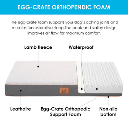 Washable Orthopedic Large Dog Bed with Removable Cover, Pet Bed Mat | Big Waterproof Dog Crate Bed, Egg Crate Foam Support, Anti-Slip Bottom, Easy-Clean, Soft Plush Dog Beds Large Sized Dog, Grey