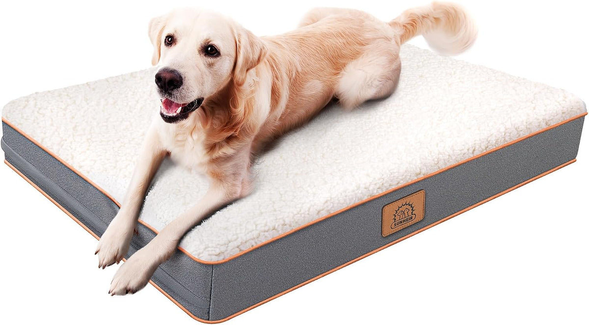Washable Orthopedic Large Dog Bed with Removable Cover, Pet Bed Mat | Big Waterproof Dog Crate Bed, Egg Crate Foam Support, Anti-Slip Bottom, Easy-Clean, Soft Plush Dog Beds Large Sized Dog, Grey