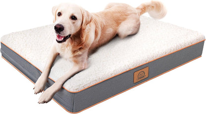 Washable Orthopedic Large Dog Bed with Removable Cover, Pet Bed Mat | Big Waterproof Dog Crate Bed, Egg Crate Foam Support, Anti-Slip Bottom, Easy-Clean, Soft Plush Dog Beds Large Sized Dog, Grey