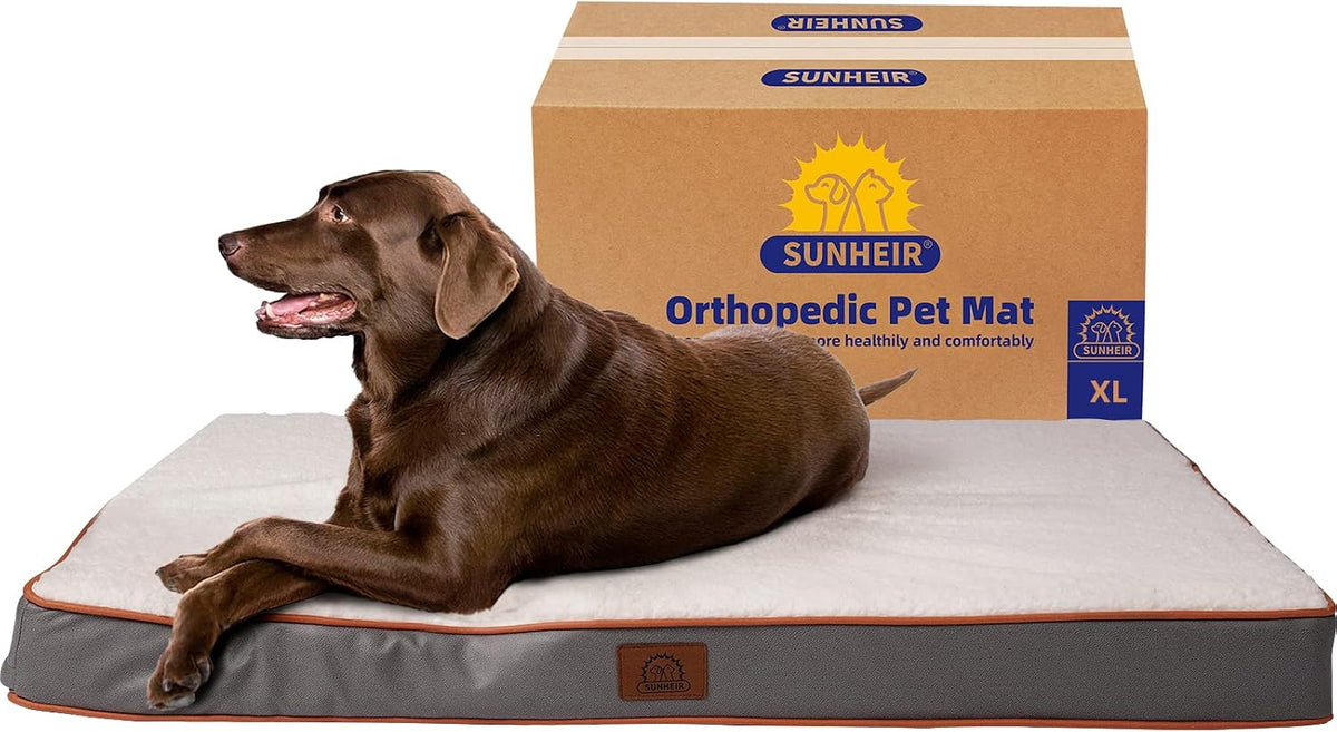 Washable Orthopedic Large Dog Bed with Removable Cover, Pet Bed Mat | Big Waterproof Dog Crate Bed, Egg Crate Foam Support, Anti-Slip Bottom, Easy-Clean, Soft Plush Dog Beds Large Sized Dog, Grey