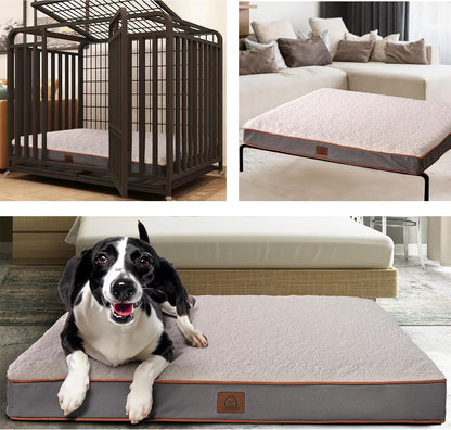 Washable Orthopedic Large Dog Bed with Removable Cover, Pet Bed Mat | Big Waterproof Dog Crate Bed, Egg Crate Foam Support, Anti-Slip Bottom, Easy-Clean, Soft Plush Dog Beds Large Sized Dog, Grey