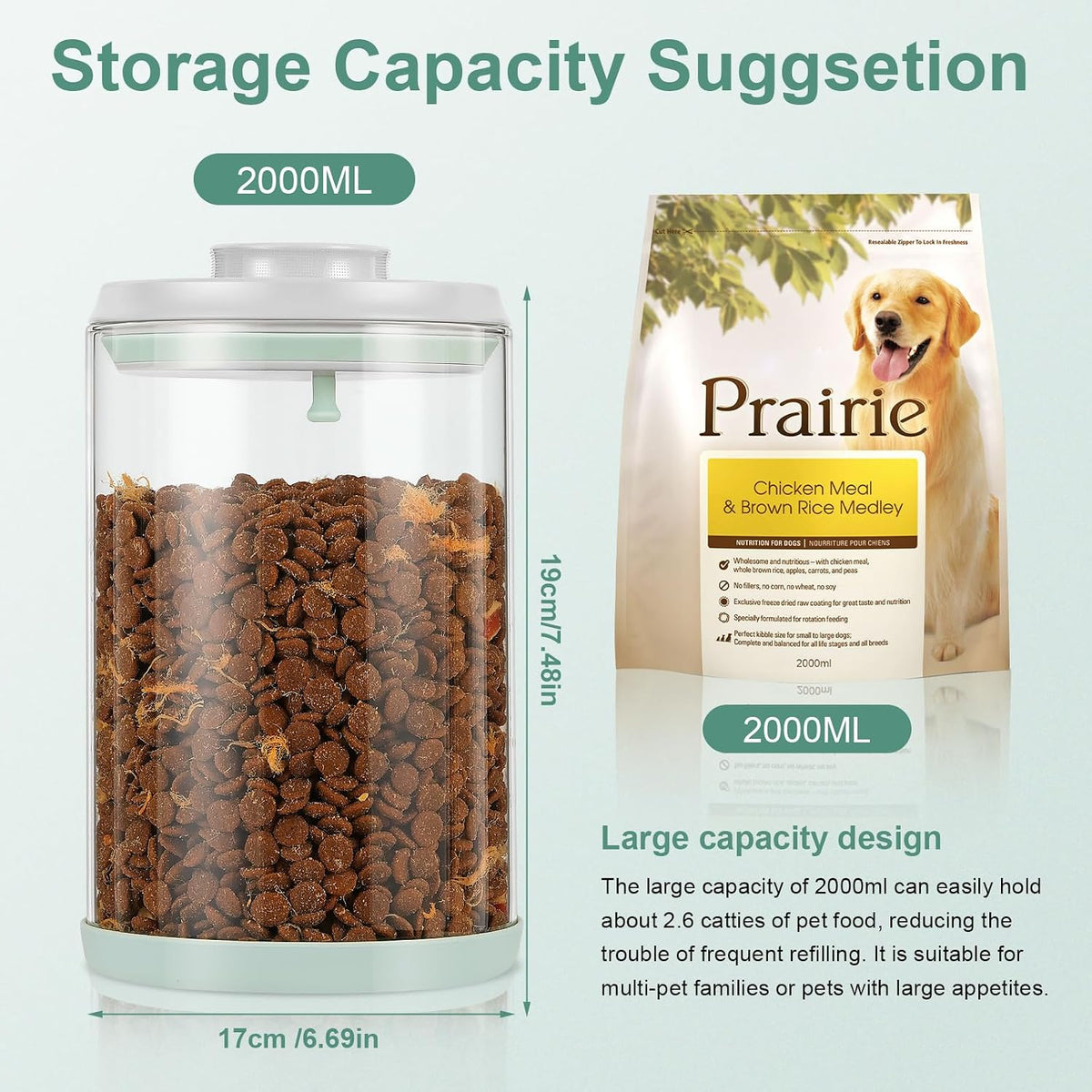 Dog-Cat Food Storage Container 40 lb, Large Stainless Steel Bin