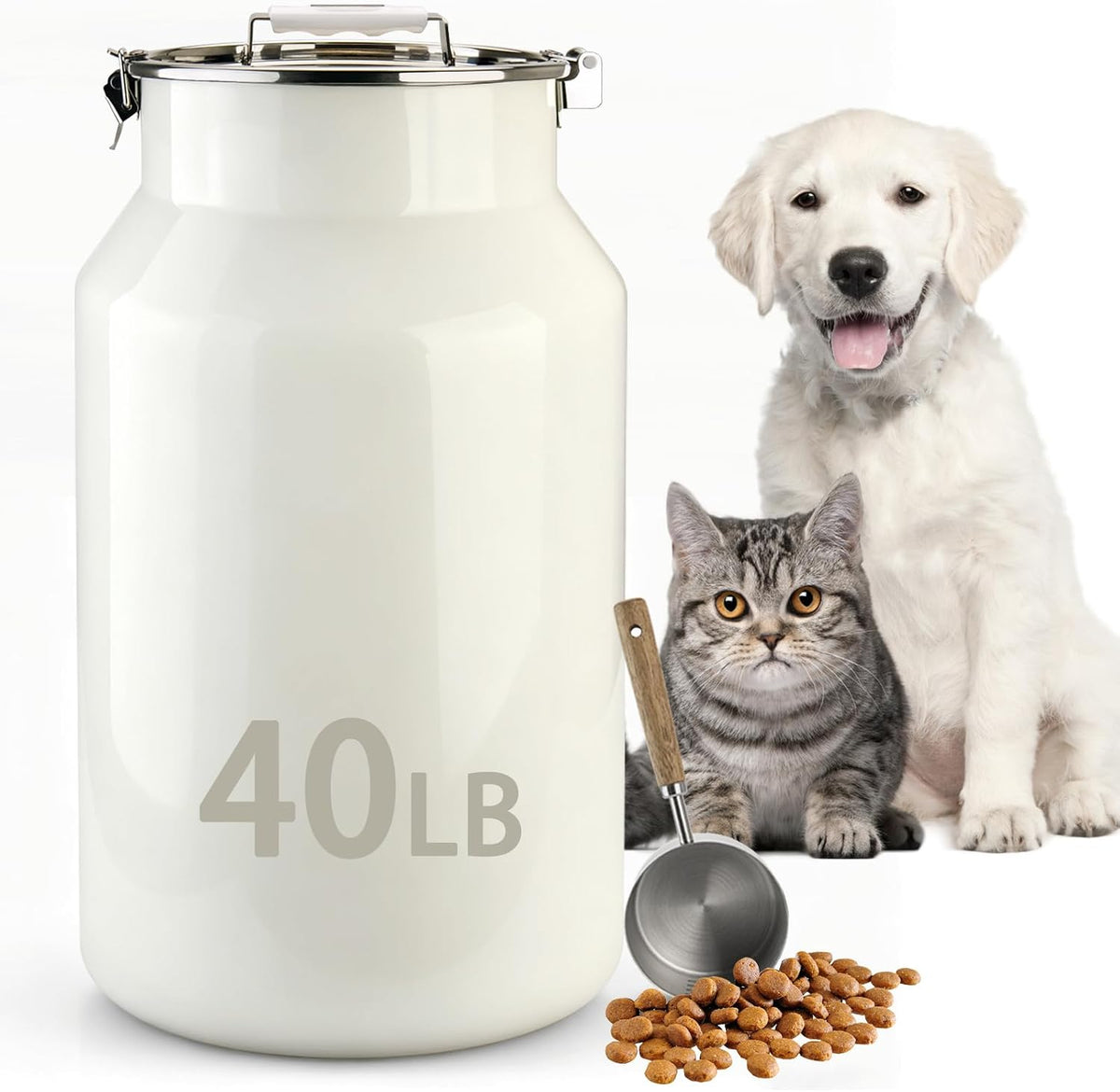 Dog-Cat Food Storage Container 40 lb, Large Stainless Steel Bin