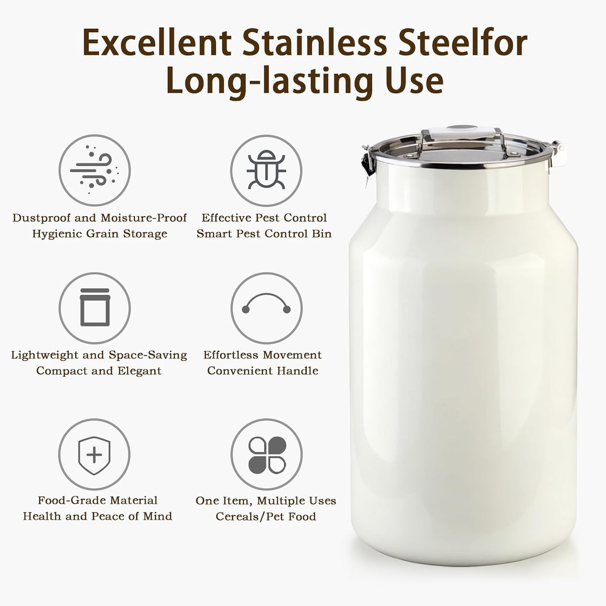 Dog-Cat Food Storage Container 40 lb, Large Stainless Steel Bin