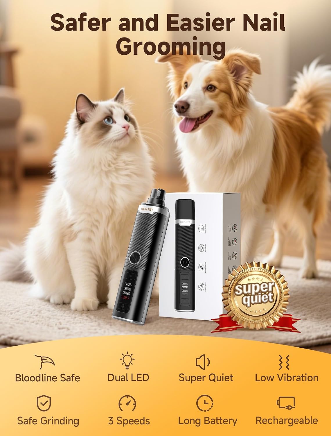 Dog Nail Grinder Whisper Quiet & Safe for Sensitive Dogs and Cats