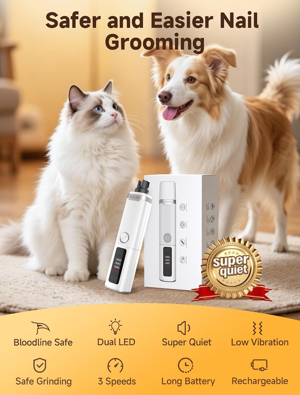 Dog Nail Grinder Whisper Quiet & Safe for Sensitive Dogs and Cats