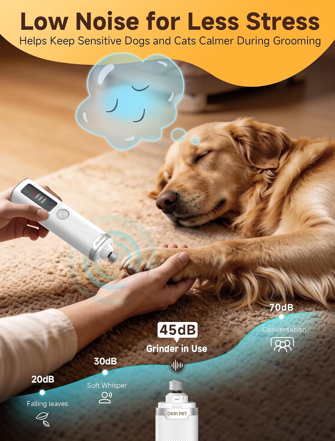 Dog Nail Grinder Whisper Quiet & Safe for Sensitive Dogs and Cats