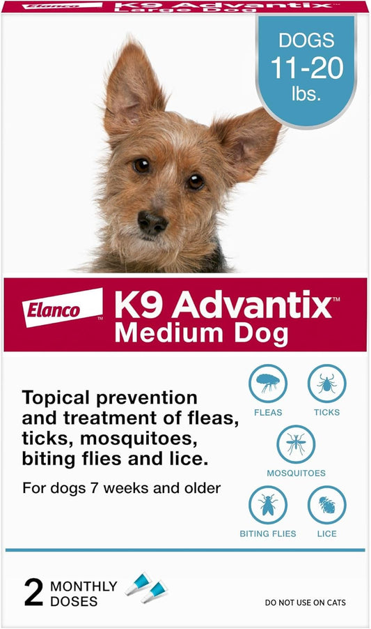 Flea, Tick & Mosquito Prevention for Dogs 11-20 lbs. | Flea Drops for Medium Dogs | Apply Monthly | 2 Treatments