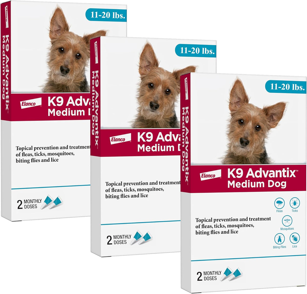 Flea, Tick & Mosquito Prevention for Dogs 11-20 lbs. | Flea Drops for Medium Dogs | Apply Monthly | 2 Treatments