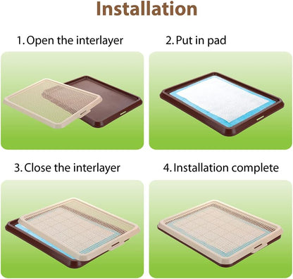 Puppy Pee Pad Holder Indoor Outdoor Dog Potty Toilet Training Tray 20" x 16" for Small and Medium Dogs (Ivory)
