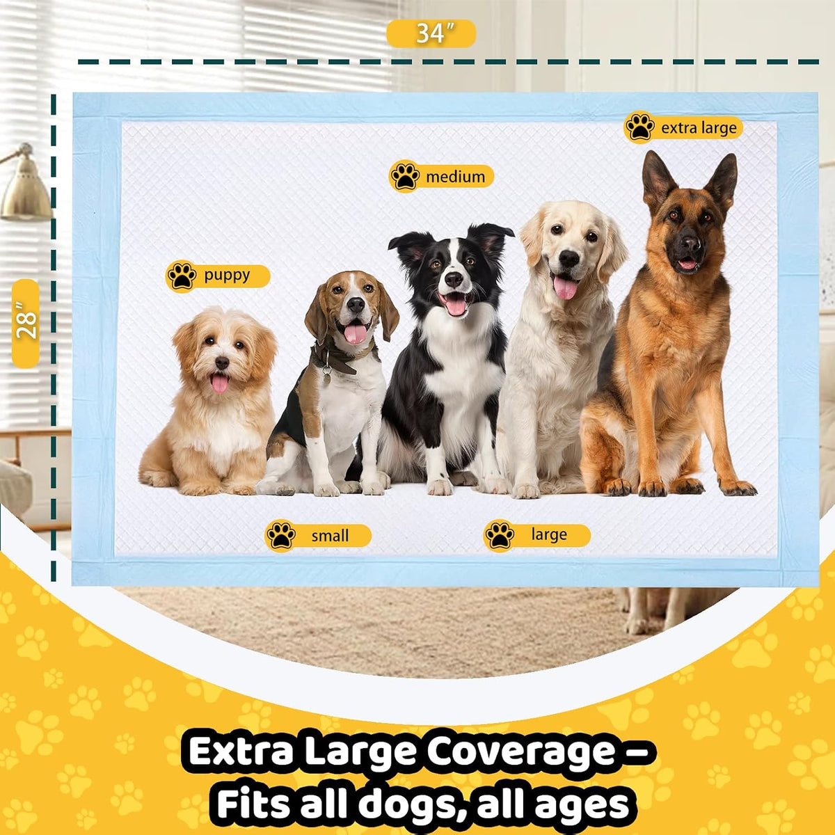 100 Count Dog Pee Pads 34" x 28", Super Absorbent Leak-Proof Training Pads