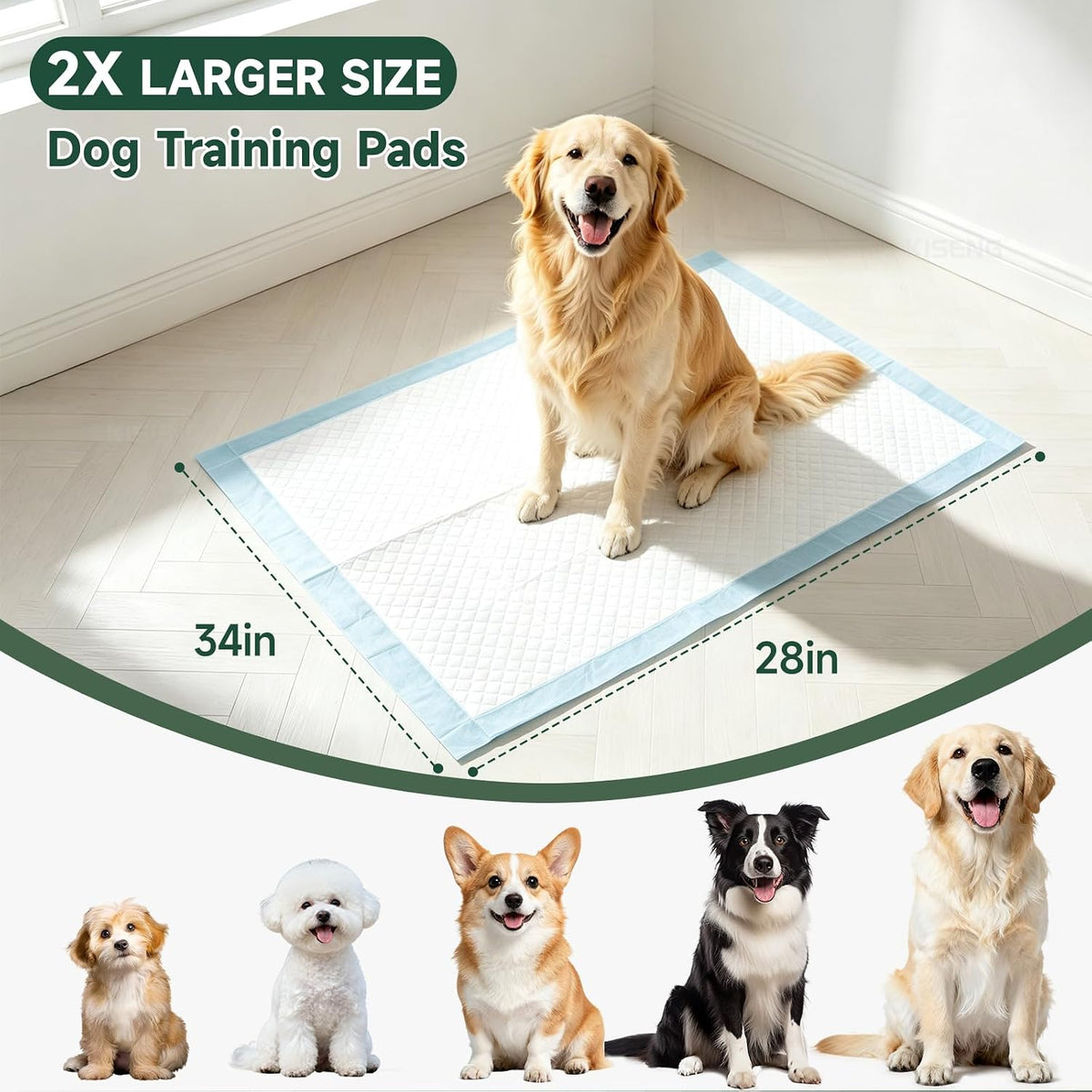 100 Count Dog Pee Pads 34" x 28", Super Absorbent Leak-Proof Training Pads