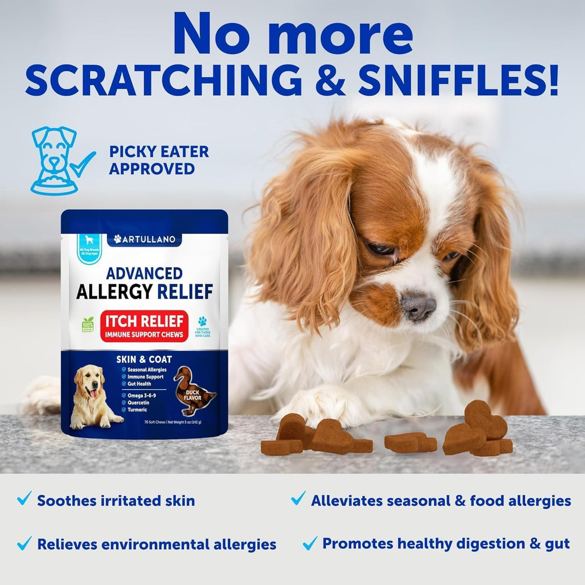 Dog Allergy Chews - 70 Treats - Itch Relief for Dogs - For Skin & Coat