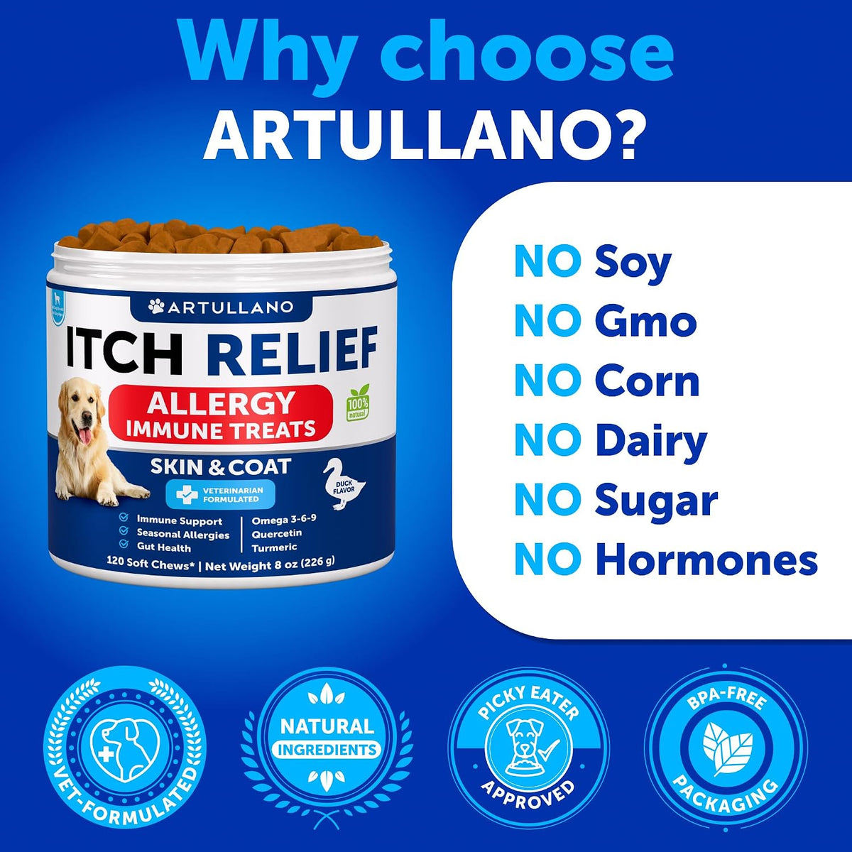 Dog Allergy Chews - 70 Treats - Itch Relief for Dogs - For Skin & Coat