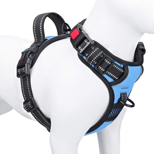 No Pull Dog Harness Medium Reflective Front Clip Vest with Handle | Adjustable 2 Metal Rings 3 Buckles,[Easy to Put on & Take Off](M, Orange)
