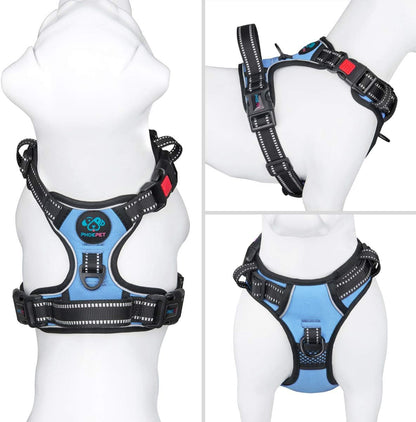 No Pull Dog Harness Medium Reflective Front Clip Vest with Handle | Adjustable 2 Metal Rings 3 Buckles,[Easy to Put on & Take Off](M, Orange)