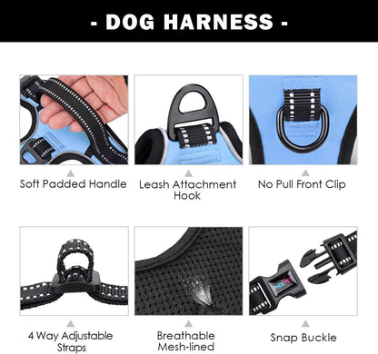 No Pull Dog Harness Medium Reflective Front Clip Vest with Handle | Adjustable 2 Metal Rings 3 Buckles,[Easy to Put on & Take Off](M, Orange)