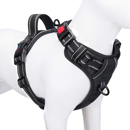 No Pull Dog Harness Medium Reflective Front Clip Vest with Handle | Adjustable 2 Metal Rings 3 Buckles,[Easy to Put on & Take Off](M, Orange)