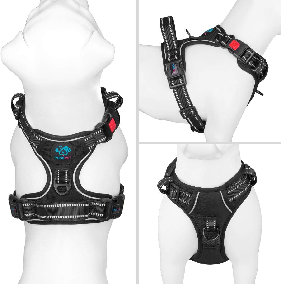 No Pull Dog Harness Medium Reflective Front Clip Vest with Handle | Adjustable 2 Metal Rings 3 Buckles,[Easy to Put on & Take Off](M, Orange)