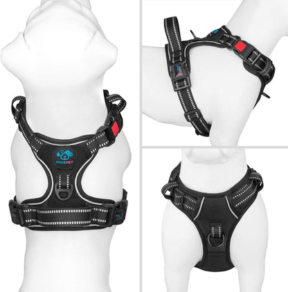 No Pull Dog Harness Medium Reflective Front Clip Vest with Handle | Adjustable 2 Metal Rings 3 Buckles,[Easy to Put on & Take Off](M, Orange)