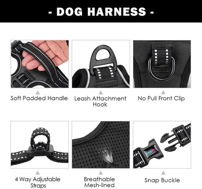 No Pull Dog Harness Medium Reflective Front Clip Vest with Handle | Adjustable 2 Metal Rings 3 Buckles,[Easy to Put on & Take Off](M, Orange)