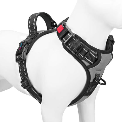 No Pull Dog Harness Medium Reflective Front Clip Vest with Handle | Adjustable 2 Metal Rings 3 Buckles,[Easy to Put on & Take Off](M, Orange)