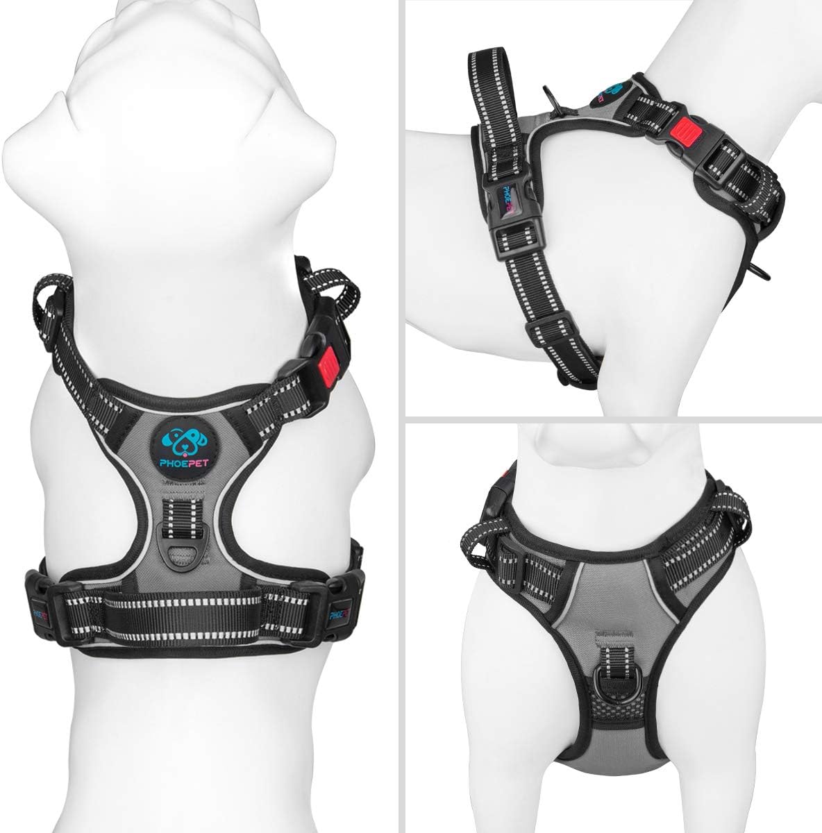 No Pull Dog Harness Medium Reflective Front Clip Vest with Handle | Adjustable 2 Metal Rings 3 Buckles,[Easy to Put on & Take Off](M, Orange)