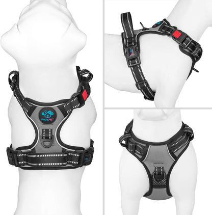 No Pull Dog Harness Medium Reflective Front Clip Vest with Handle | Adjustable 2 Metal Rings 3 Buckles,[Easy to Put on & Take Off](M, Orange)