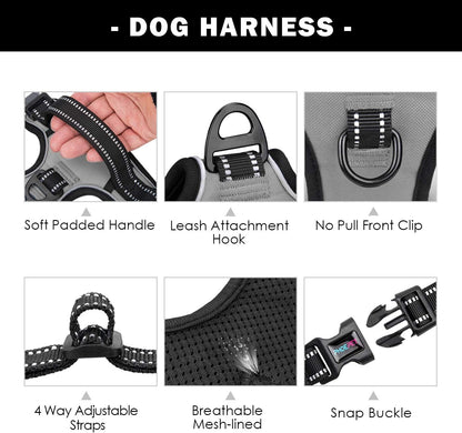 No Pull Dog Harness Medium Reflective Front Clip Vest with Handle | Adjustable 2 Metal Rings 3 Buckles,[Easy to Put on & Take Off](M, Orange)