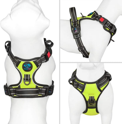 No Pull Dog Harness Medium Reflective Front Clip Vest with Handle | Adjustable 2 Metal Rings 3 Buckles,[Easy to Put on & Take Off](M, Orange)