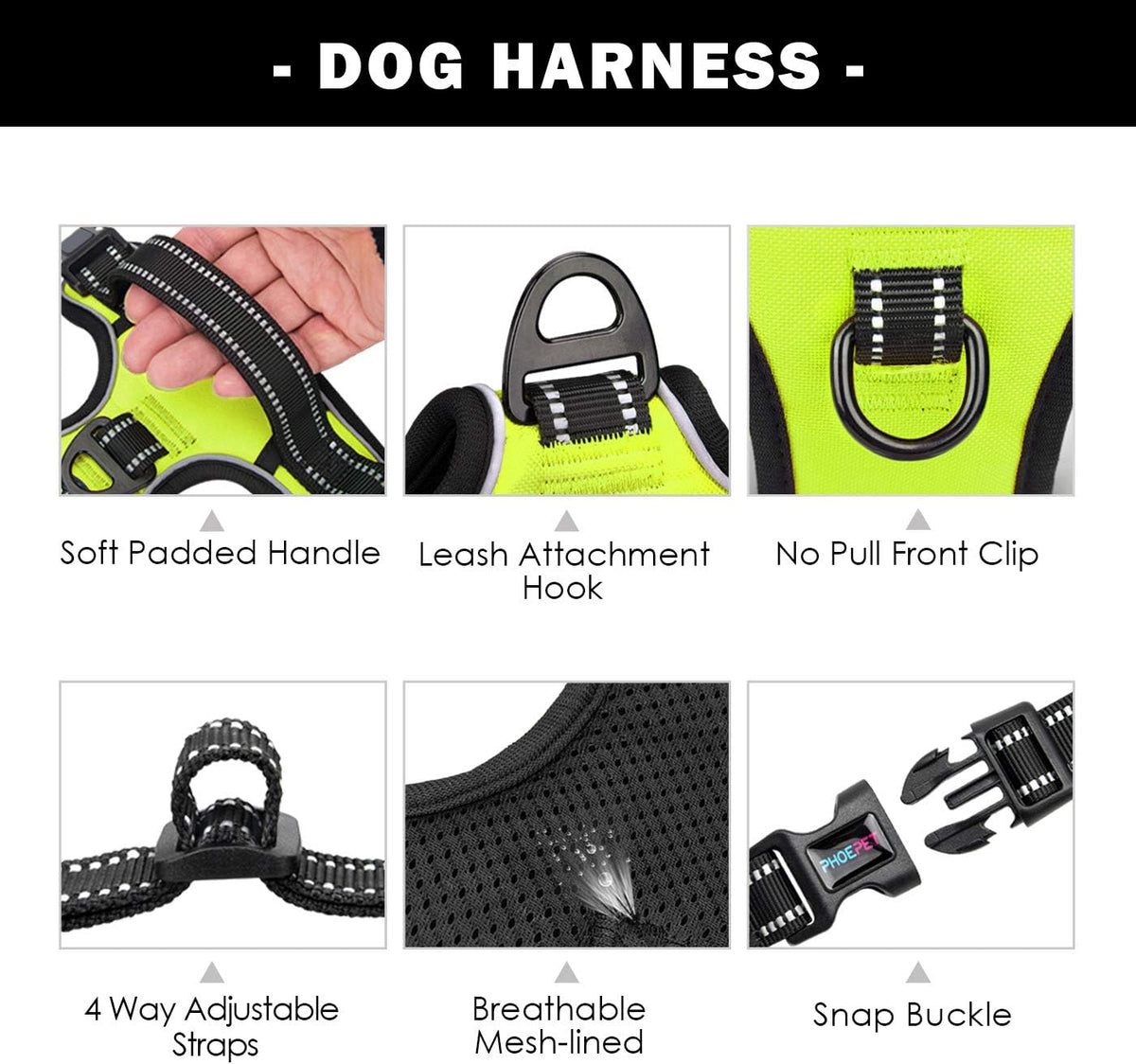 No Pull Dog Harness Medium Reflective Front Clip Vest with Handle | Adjustable 2 Metal Rings 3 Buckles,[Easy to Put on & Take Off](M, Orange)