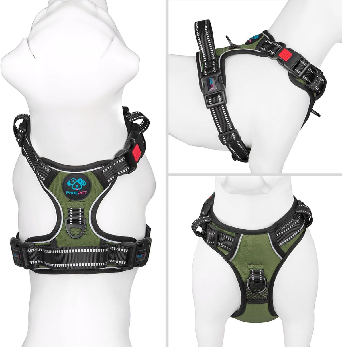 No Pull Dog Harness Medium Reflective Front Clip Vest with Handle | Adjustable 2 Metal Rings 3 Buckles,[Easy to Put on & Take Off](M, Orange)