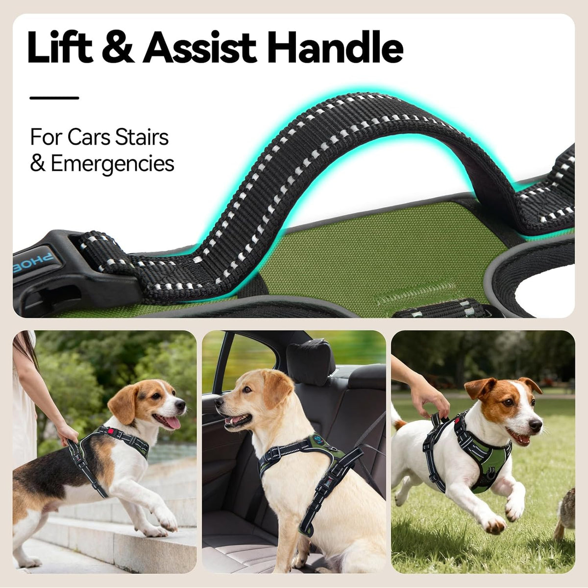 No Pull Dog Harness Medium Reflective Front Clip Vest with Handle | Adjustable 2 Metal Rings 3 Buckles,[Easy to Put on & Take Off](M, Orange)