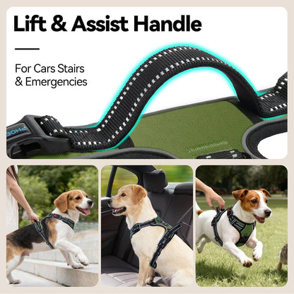 No Pull Dog Harness Medium Reflective Front Clip Vest with Handle | Adjustable 2 Metal Rings 3 Buckles,[Easy to Put on & Take Off](M, Orange)