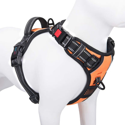 No Pull Dog Harness Medium Reflective Front Clip Vest with Handle | Adjustable 2 Metal Rings 3 Buckles,[Easy to Put on & Take Off](M, Orange)