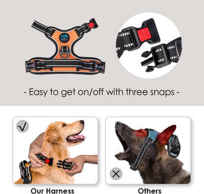 No Pull Dog Harness Medium Reflective Front Clip Vest with Handle | Adjustable 2 Metal Rings 3 Buckles,[Easy to Put on & Take Off](M, Orange)