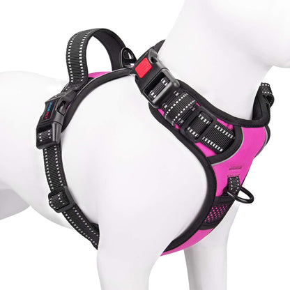 No Pull Dog Harness Medium Reflective Front Clip Vest with Handle | Adjustable 2 Metal Rings 3 Buckles,[Easy to Put on & Take Off](M, Orange)