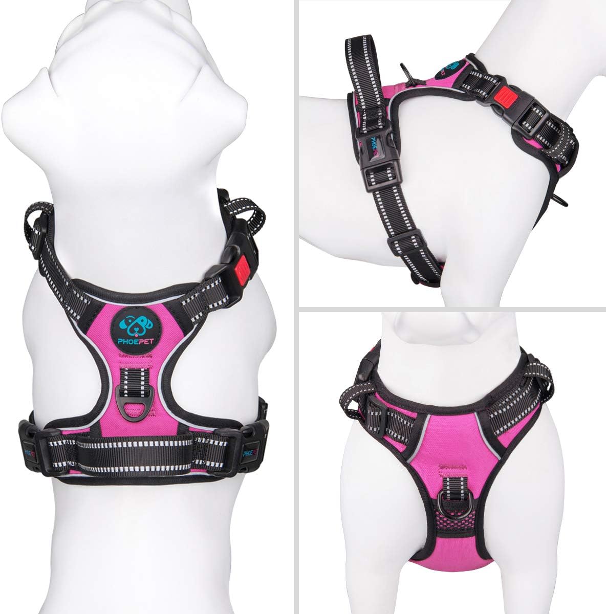 No Pull Dog Harness Medium Reflective Front Clip Vest with Handle | Adjustable 2 Metal Rings 3 Buckles,[Easy to Put on & Take Off](M, Orange)