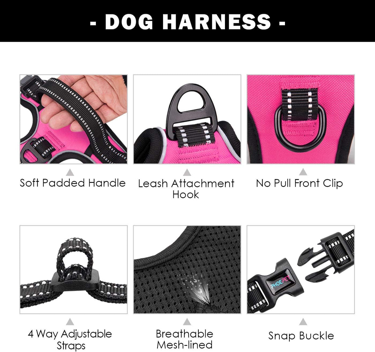 No Pull Dog Harness Medium Reflective Front Clip Vest with Handle | Adjustable 2 Metal Rings 3 Buckles,[Easy to Put on & Take Off](M, Orange)