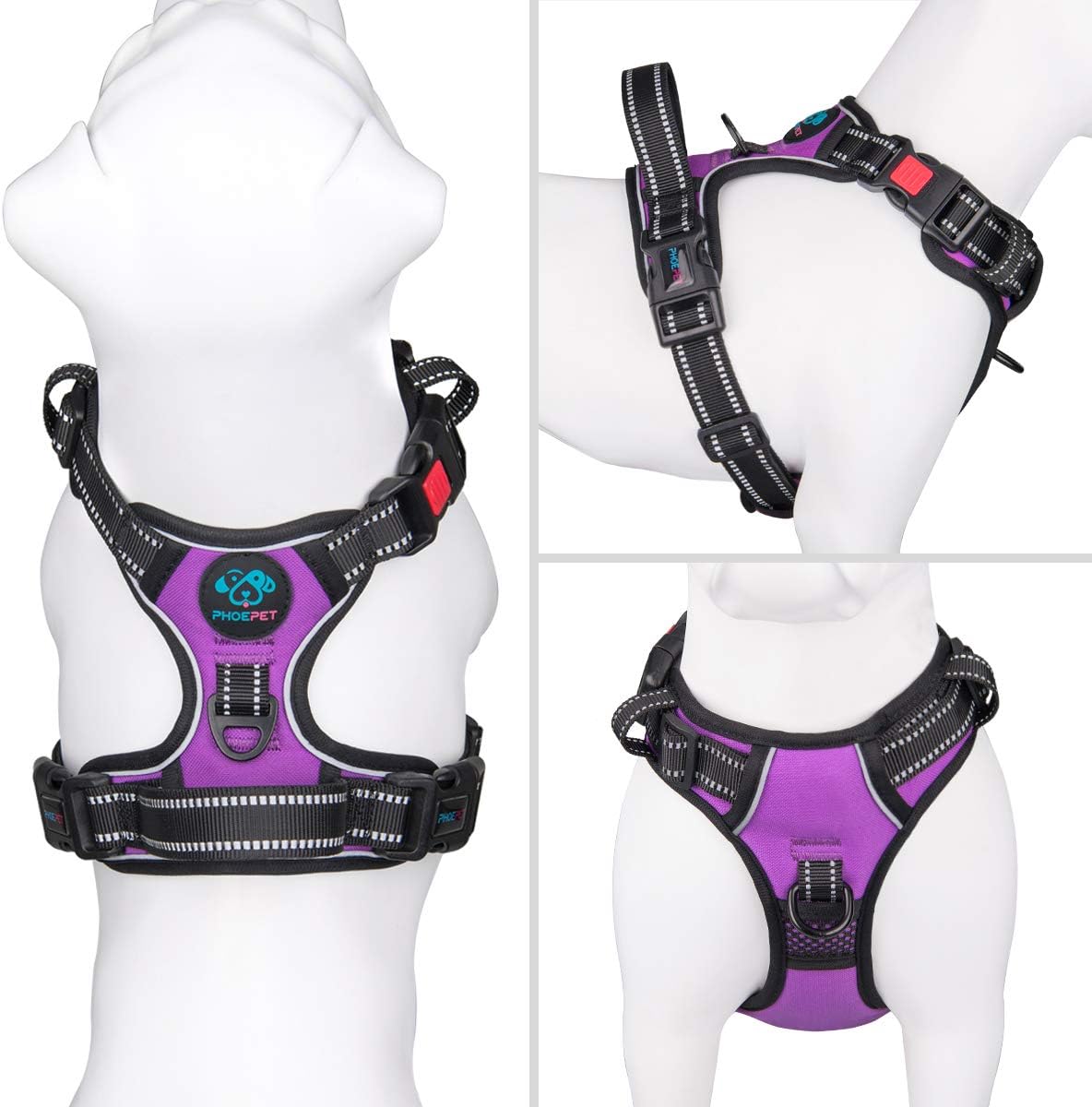 No Pull Dog Harness Medium Reflective Front Clip Vest with Handle | Adjustable 2 Metal Rings 3 Buckles,[Easy to Put on & Take Off](M, Orange)