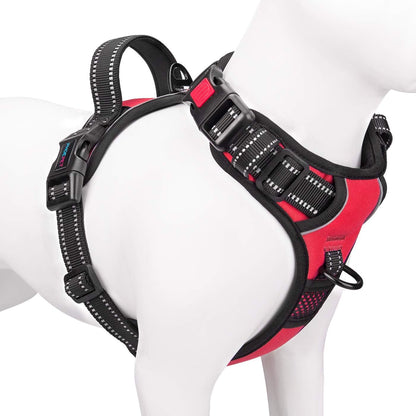 No Pull Dog Harness Medium Reflective Front Clip Vest with Handle | Adjustable 2 Metal Rings 3 Buckles,[Easy to Put on & Take Off](M, Orange)