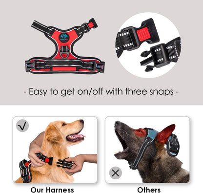 No Pull Dog Harness Medium Reflective Front Clip Vest with Handle | Adjustable 2 Metal Rings 3 Buckles,[Easy to Put on & Take Off](M, Orange)