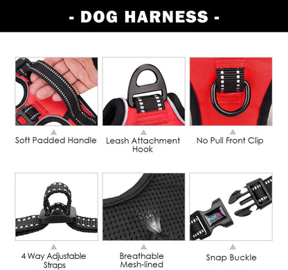 No Pull Dog Harness Medium Reflective Front Clip Vest with Handle | Adjustable 2 Metal Rings 3 Buckles,[Easy to Put on & Take Off](M, Orange)
