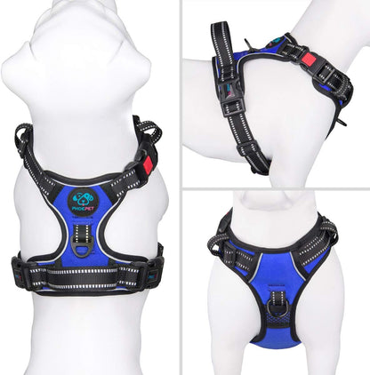 No Pull Dog Harness Medium Reflective Front Clip Vest with Handle | Adjustable 2 Metal Rings 3 Buckles,[Easy to Put on & Take Off](M, Orange)
