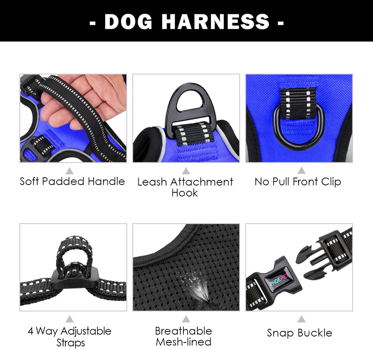 No Pull Dog Harness Medium Reflective Front Clip Vest with Handle | Adjustable 2 Metal Rings 3 Buckles,[Easy to Put on & Take Off](M, Orange)